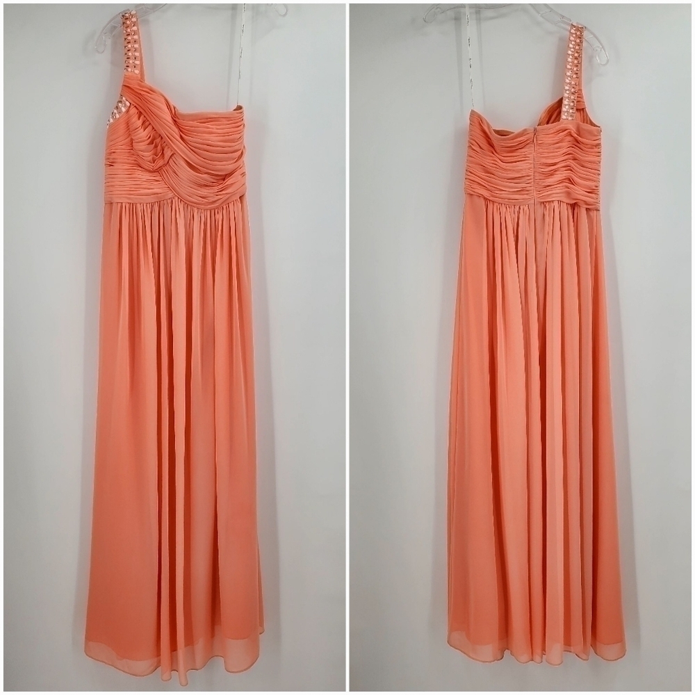 Calvin Klein Peach Color One Shoulder Beaded Evening Dress